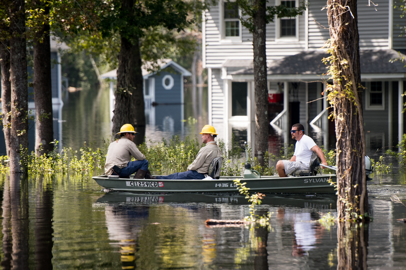 Floodwaters require boats in this area near Conway, South Carolina.